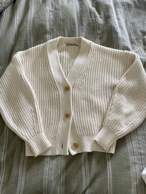 Everlane Cream Chunky Knit V-Neck Cardigan Sweater